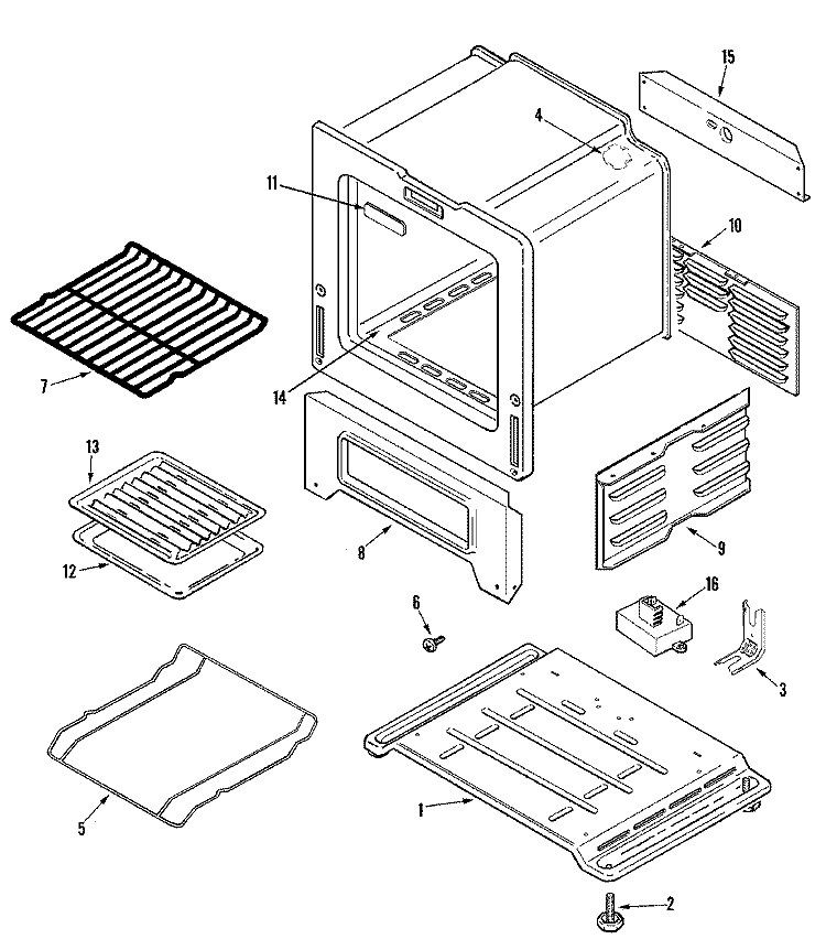 OVEN / BASE Diagram and Parts List for MBR1415AGW  Maytag Range