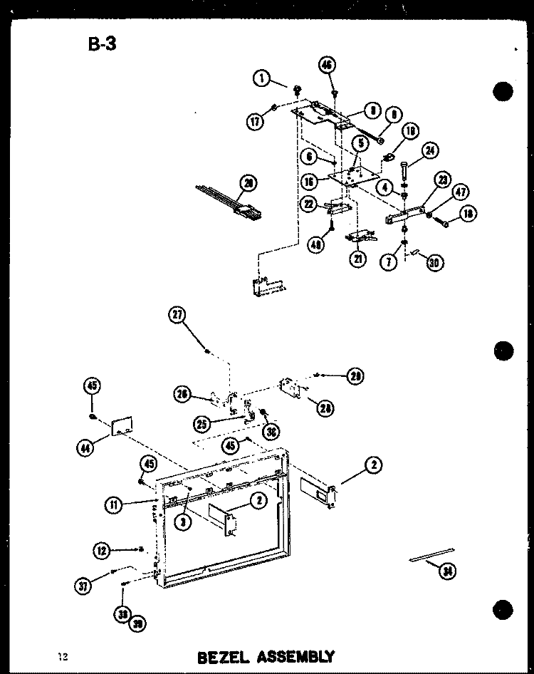 BEZEL ASSY Diagram and Parts List for RC-10S P7382901M Amana Microwave