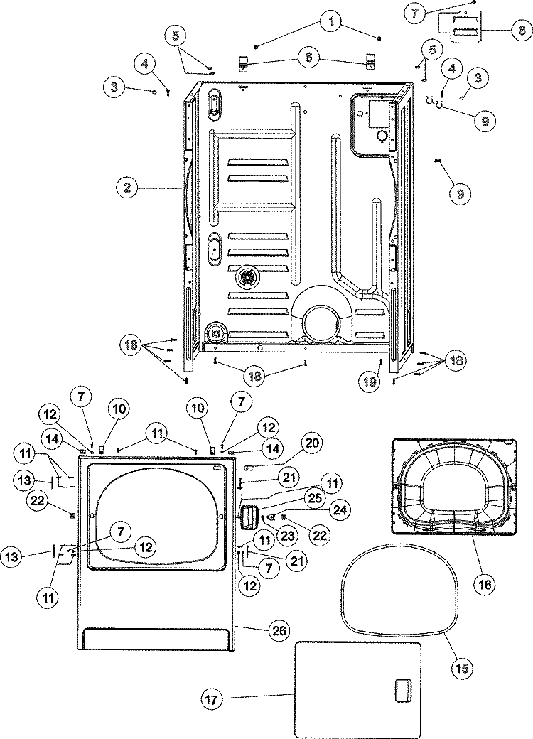 CABINET & FRONT PANEL Diagram and Parts List for MDG3758AWW  Maytag Dryer