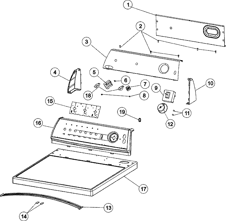 CONTROL PANEL & TOP Diagram and Parts List for MDG308DAWW  Maytag Dryer