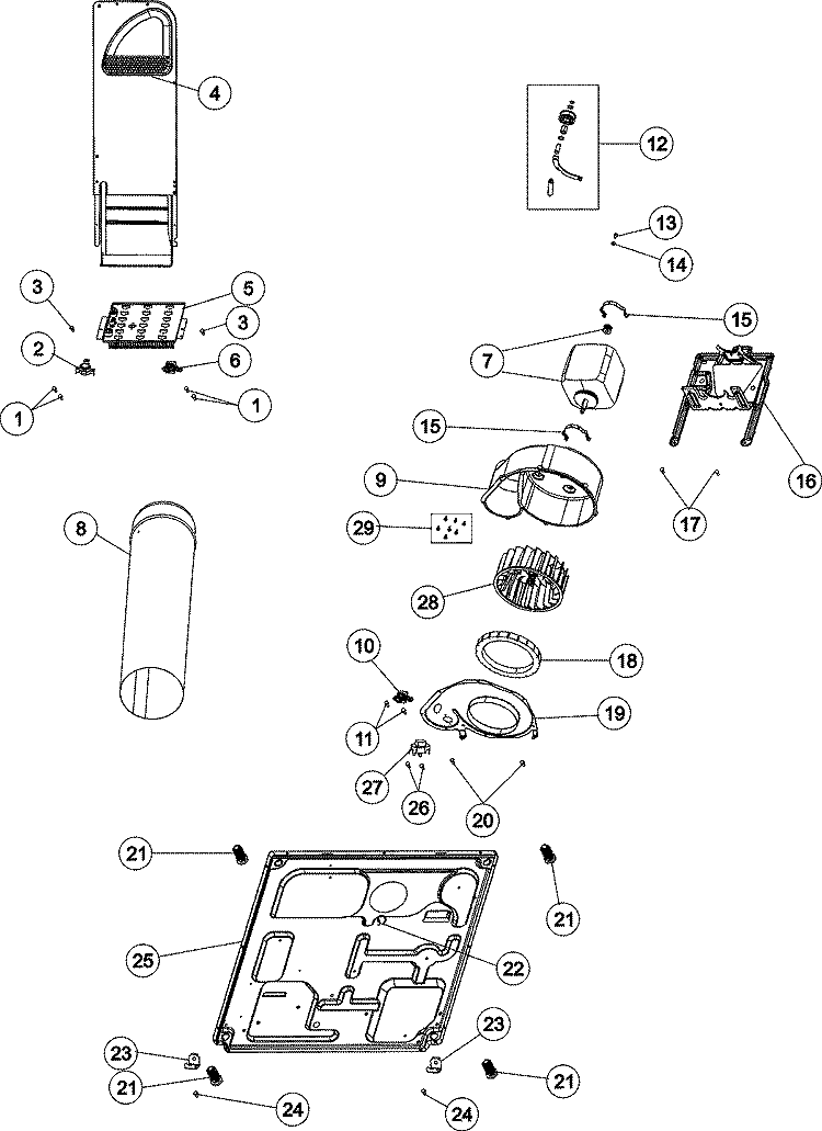 BASE, HEATER & MOTOR Diagram and Parts List for MDE5806AYK  Maytag Dryer