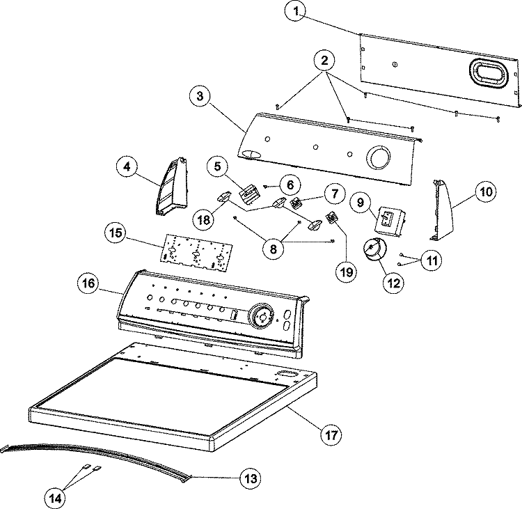 CONTROL PANEL & TOP (9005AGW) Diagram and Parts List for ADE9005AGW  Admiral Dryer