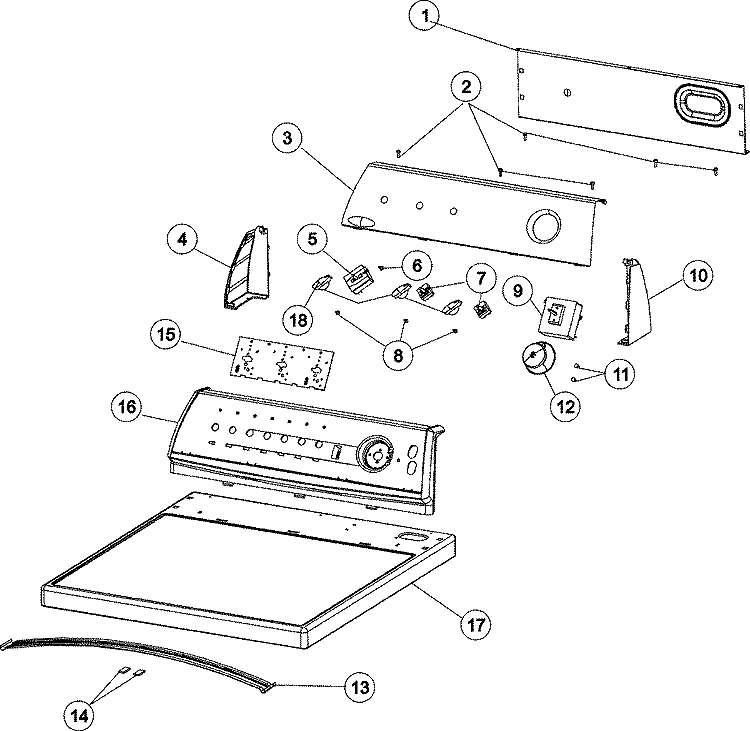 CONTROL PANEL & TOP Diagram and Parts List for NDE5805AYW  Amana Dryer