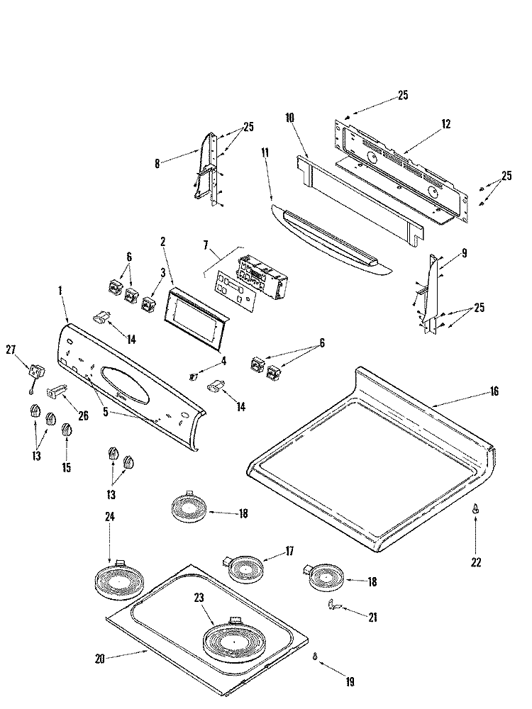 CONTROL PANEL / TOP ASSEMBLY Diagram and Parts List for MER5875RCQ  Maytag Range