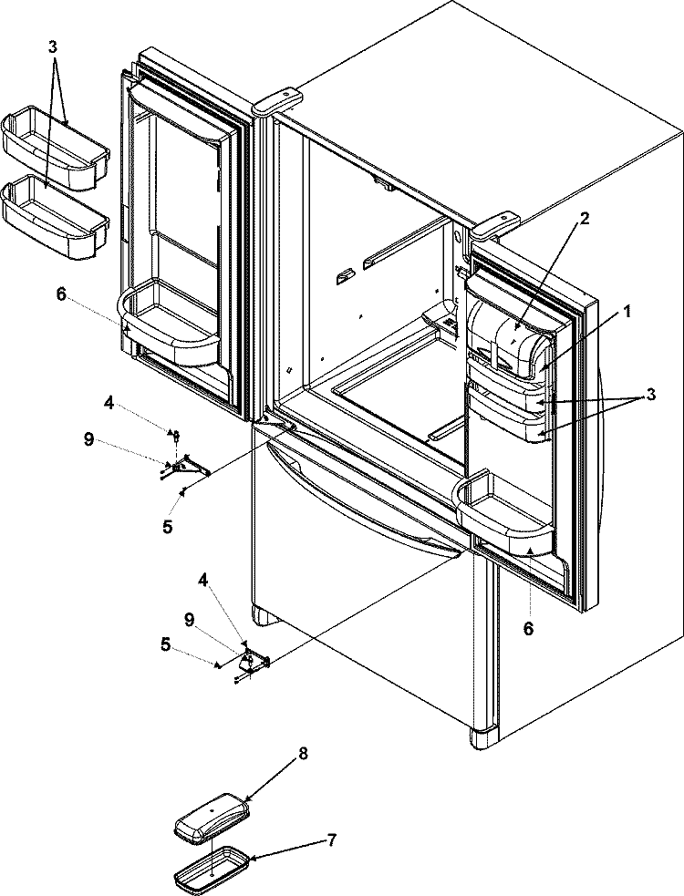 REF DR STORAGE & CENTER HINGES Diagram and Parts List for AFC2033DRB  Amana Refrigerator