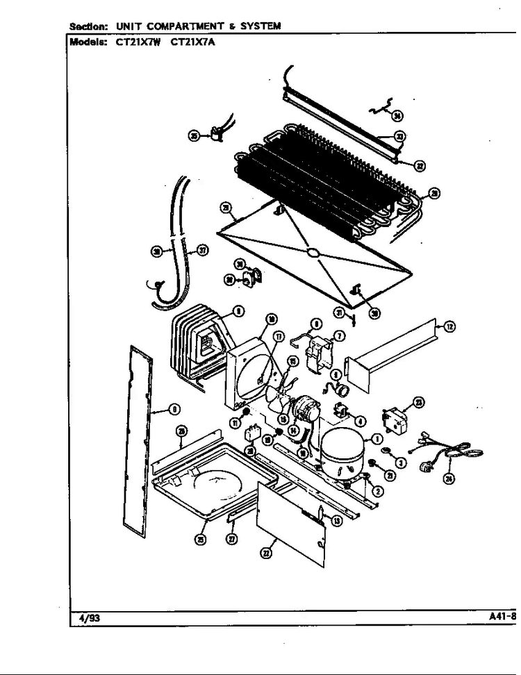 Unit Compartment & System Diagram and Parts List for CT21X7W DD68A Crosley Refrigerator