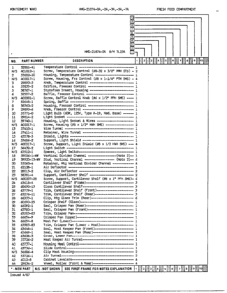 Fresh Food Compartment Page 2 Diagram and Parts List for 21874A  Admiral Refrigerator