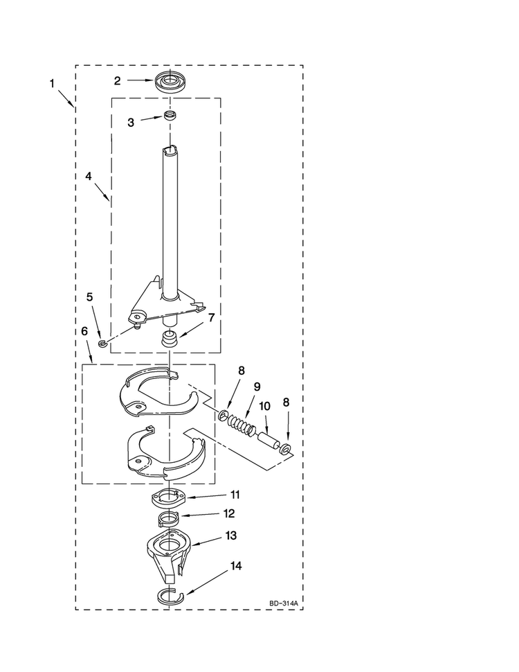 Brake And Drive Tube Parts Diagram and Parts List for MGT3800TW2  Maytag Washer Dryer Combo