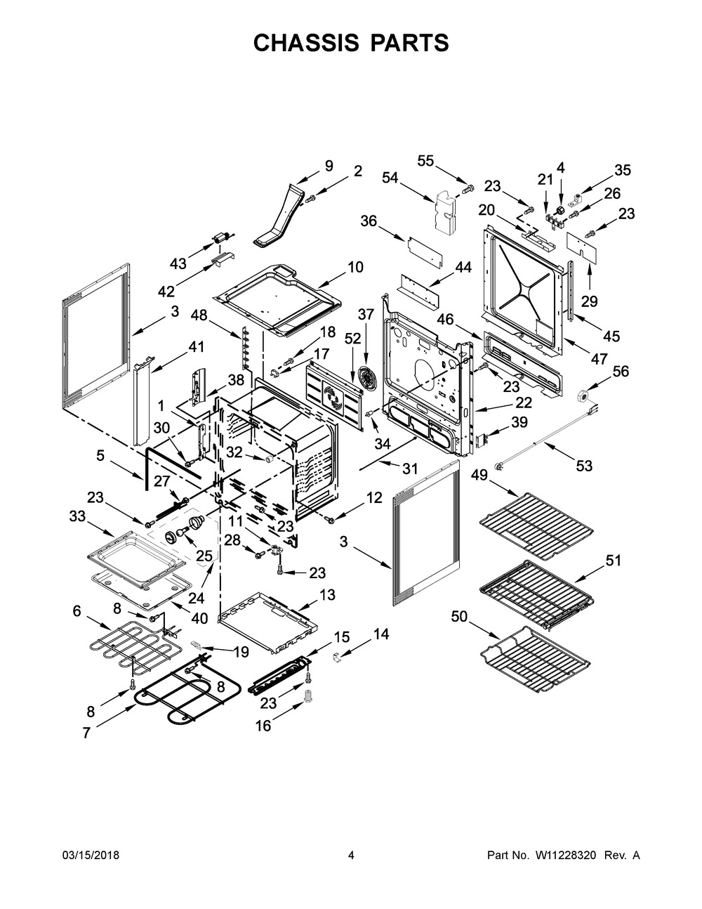 Chassis Parts Diagram and Parts List for JES1450CFS2  Maytag Range