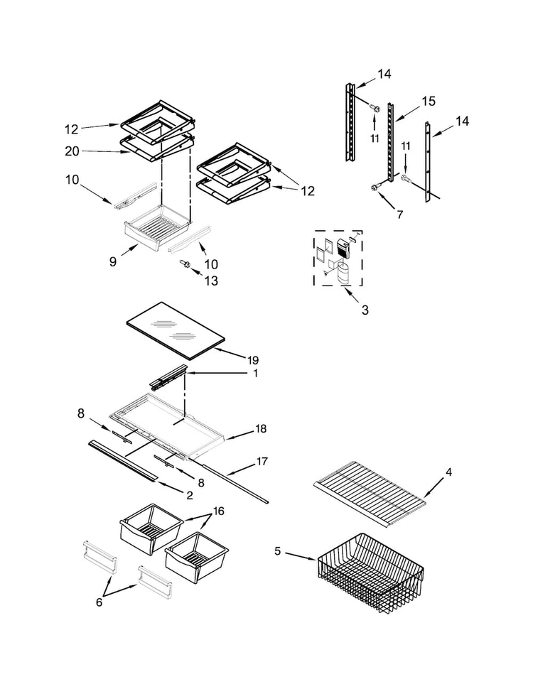 Shelf Parts Diagram and Parts List for MBF1953DEE00  Maytag Refrigerator