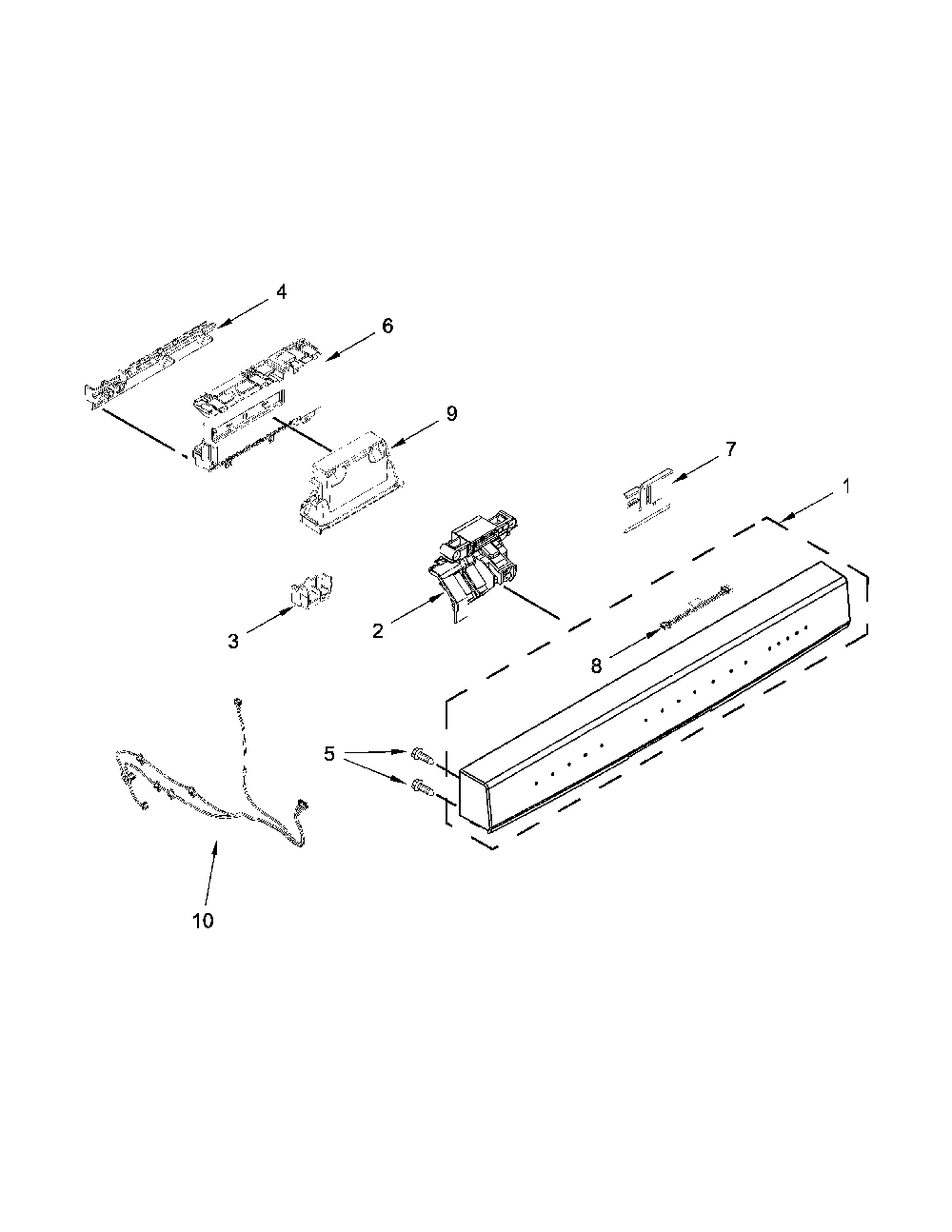 Control Panel And Latch Parts Diagram and Parts List for 66512769K314  Kenmore Dishwasher