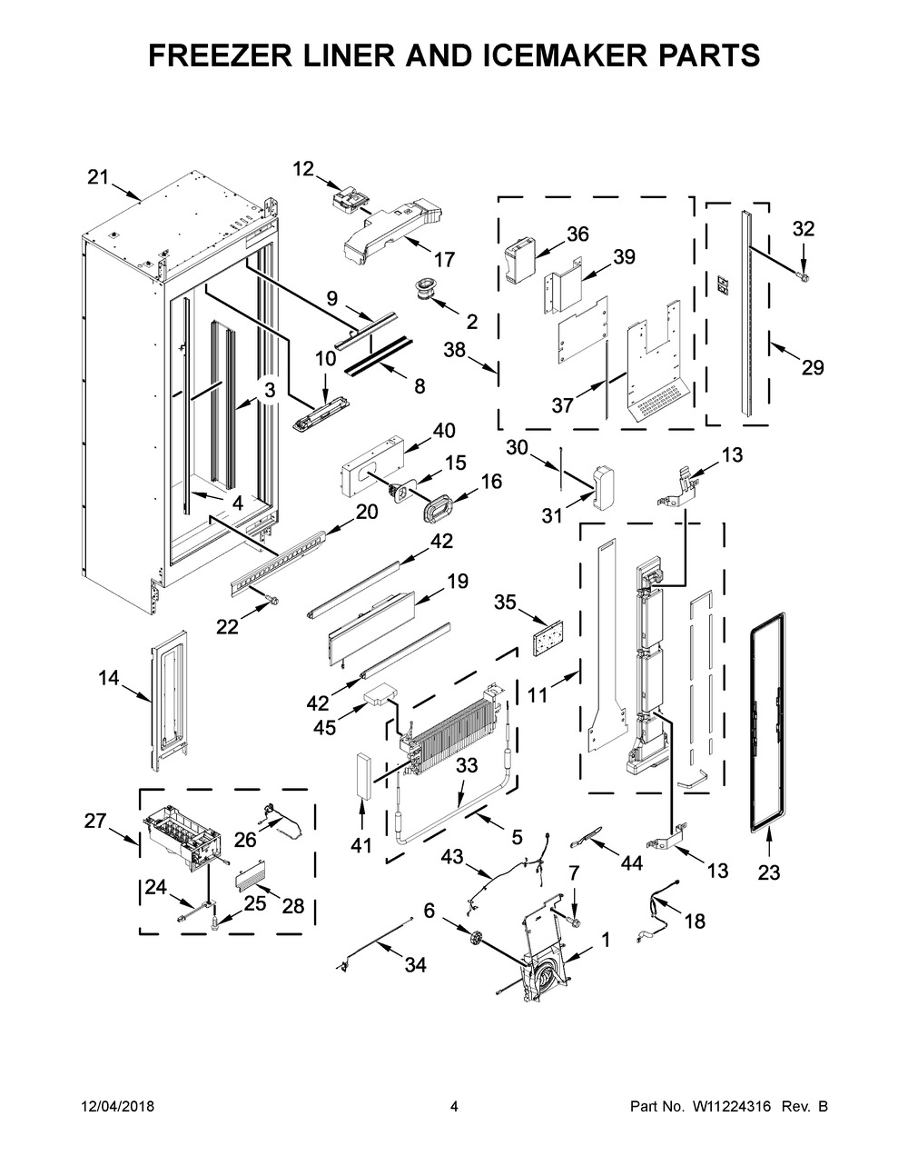 Freezer Liner And Icemaker Parts Diagram and Parts List for JBZFR30IGX00  Maytag Freezer