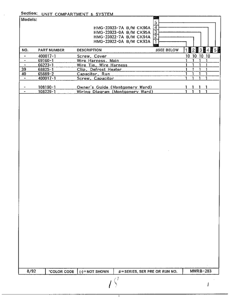 Unit Compartment & System Page 3 Diagram and Parts List for 23922-0A  Admiral Refrigerator