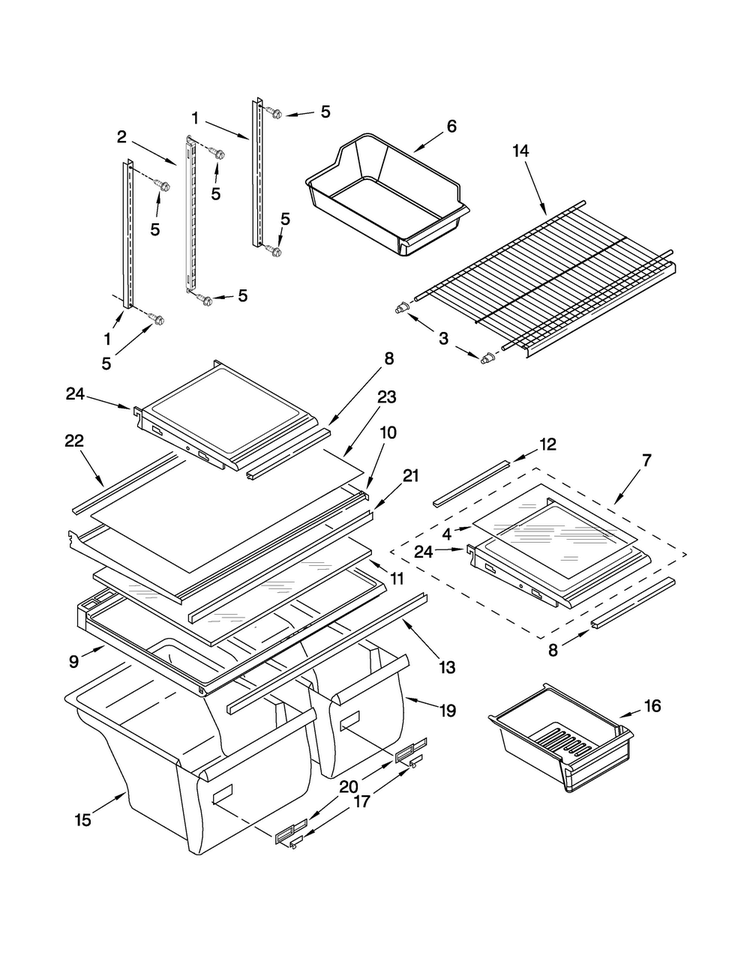 Shelf Parts Diagram and Parts List for M0RXEMMWB00  Maytag Refrigerator