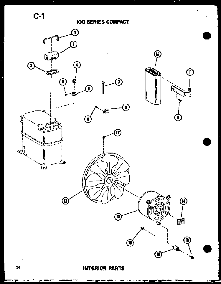 100 Series Compact Interior Parts Diagram and Parts List for 16-3SPMK P54974-59R Amana Air Conditioner