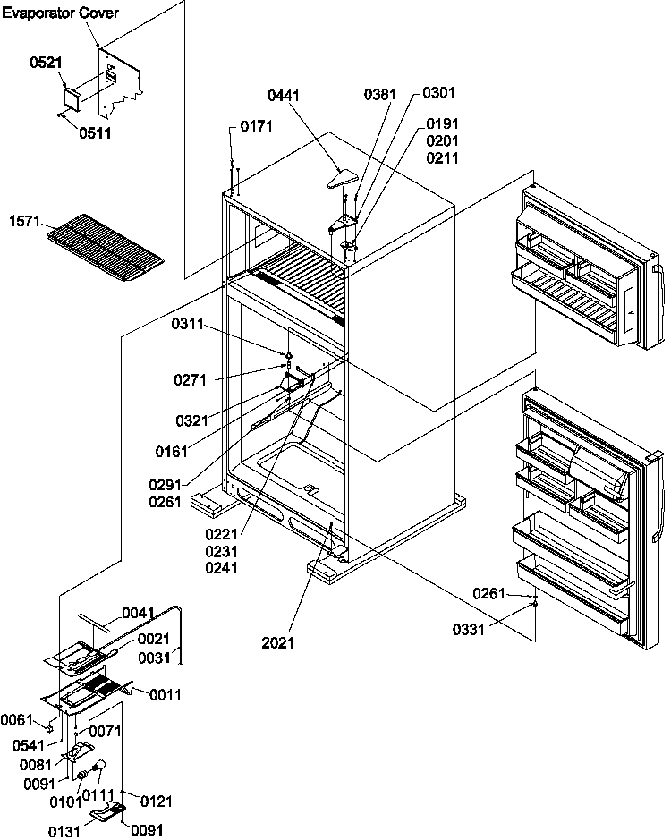 Door Hinges And Freezer Shelf Diagram and Parts List for TX19V2E-P1315801WE  Amana Refrigerator