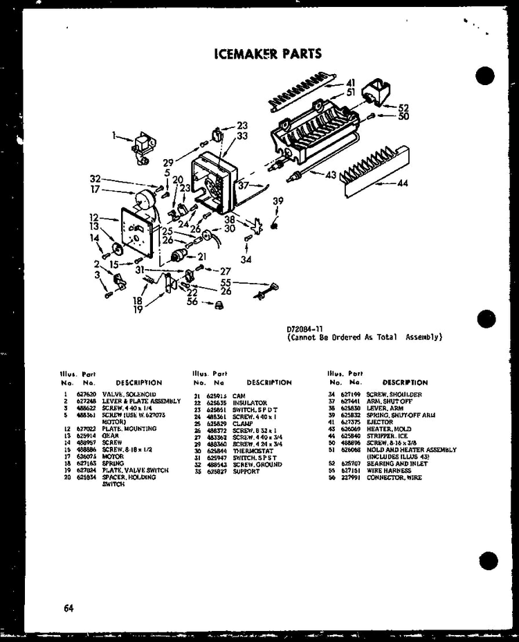 Icemaker Parts Diagram and Parts List for SRI19C-P73320-54W  Amana Refrigerator
