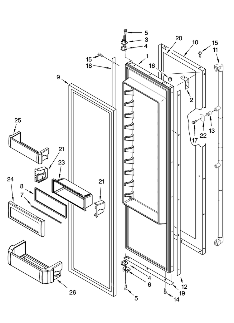 Refrigerator Door Parts Diagram and Parts List for JS42PPDUDB01  Jenn-Air Refrigerator