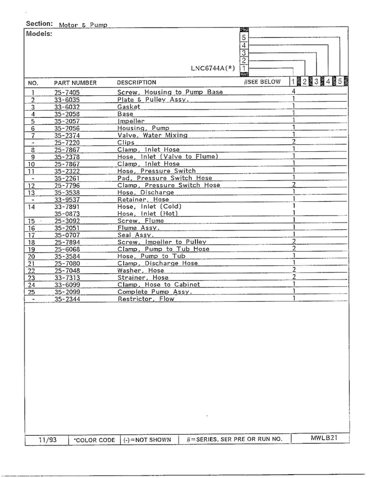 Motor And Pump Page 2 Diagram and Parts List for 6744B  Norge Washer
