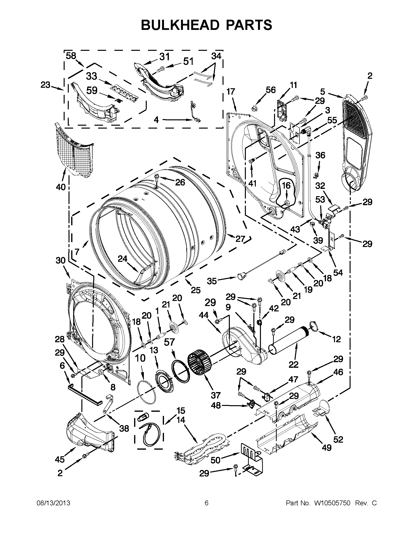 03 - BULKHEAD PARTS Diagram and Parts List for YMED7000XG3  Maytag Dryer