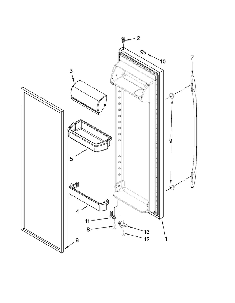 Refrigerator Door Parts Diagram and Parts List for MSF25D2EAS00  Maytag Refrigerator