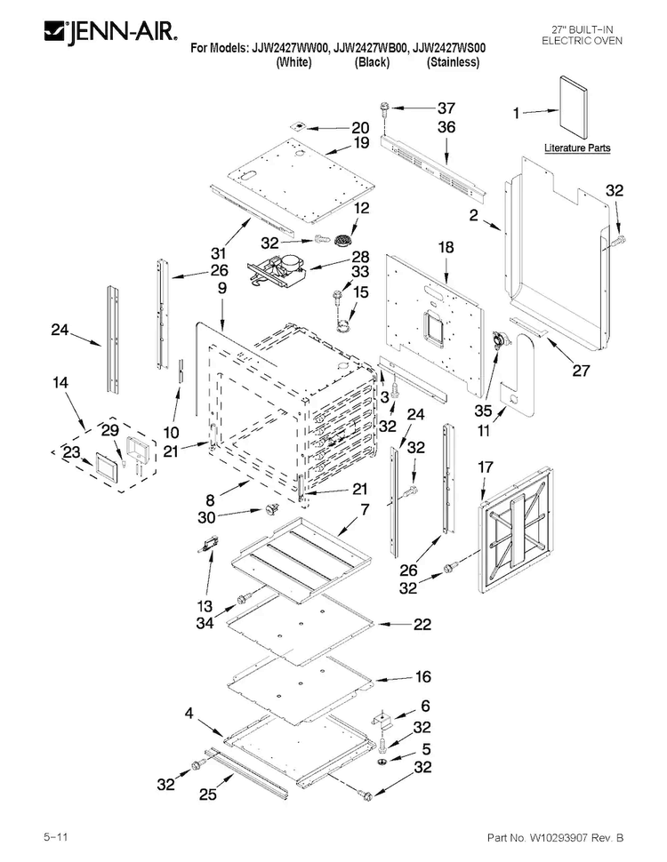 Oven Parts Diagram and Parts List for JJW2427WS00  Jenn-Air Wall Oven