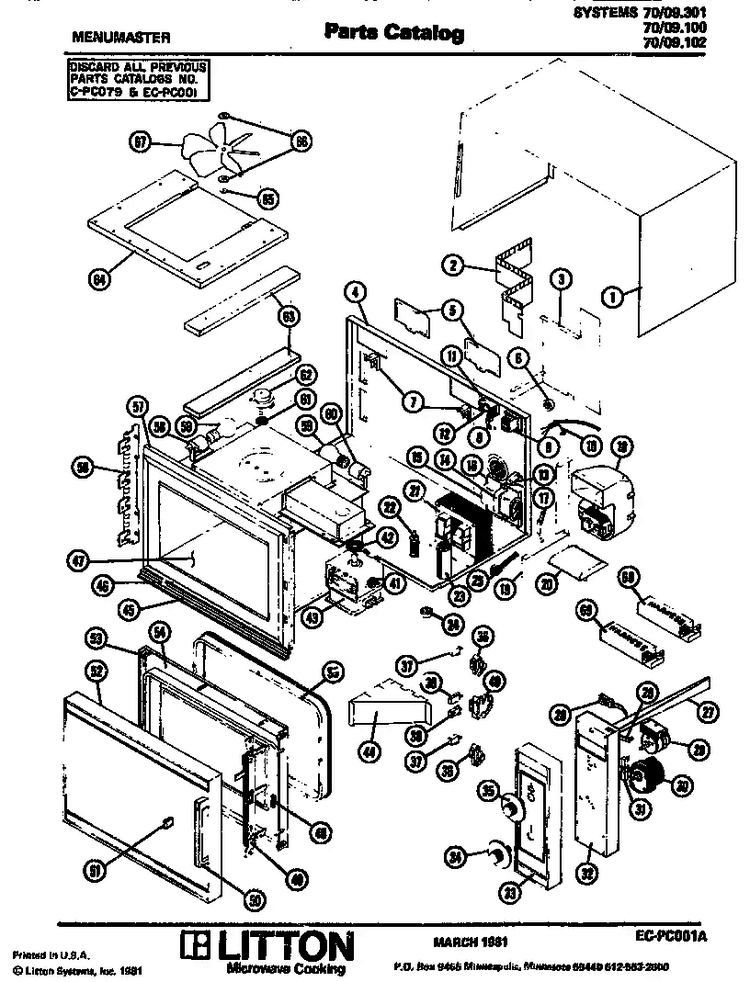 Section 1 Diagram and Parts List for 70 09301 Amana Microwave