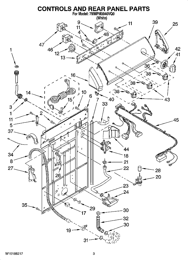 CONTROLS AND REAR PANEL PARTS Diagram and Parts List for 7MMPM0040VQ0  Maytag Washer