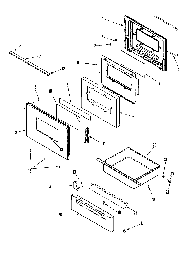 DOOR / DRAWER Diagram and Parts List for AGS1740BDQ  Amana Range