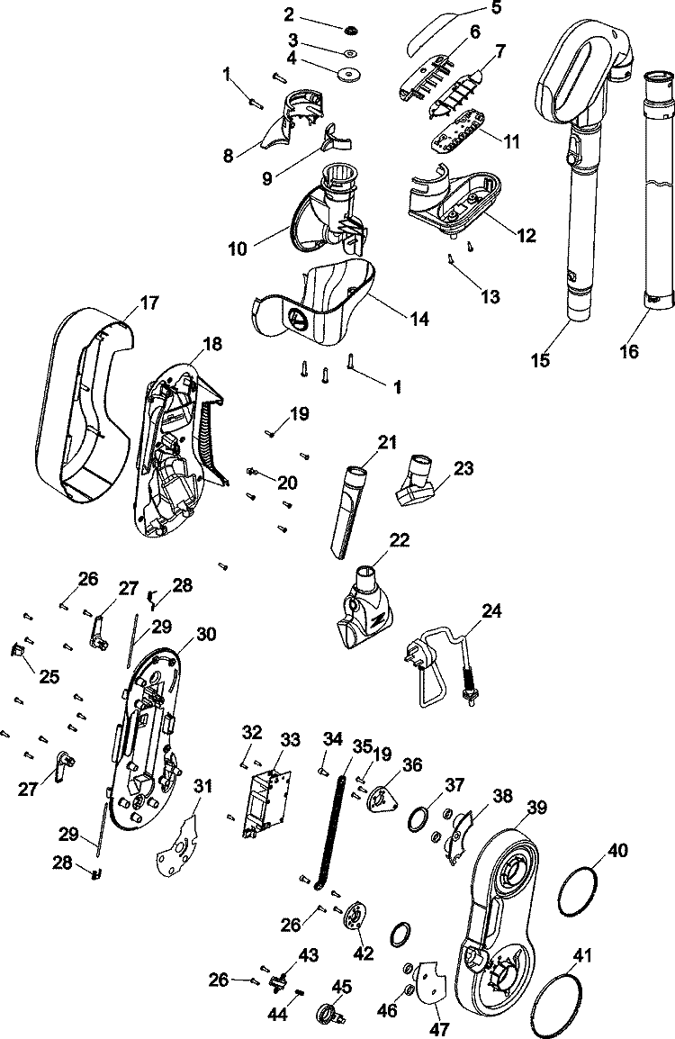 HANDLE, HOSE AND UPPER PIVOT ASY Diagram and Parts List for U9145901  Hoover Upright Vacuum