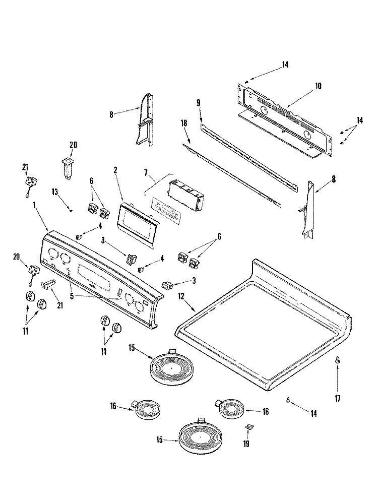 CONTROL PANEL / TOP ASSEMBLY Diagram and Parts List for PERL451ACQ  Maytag Range