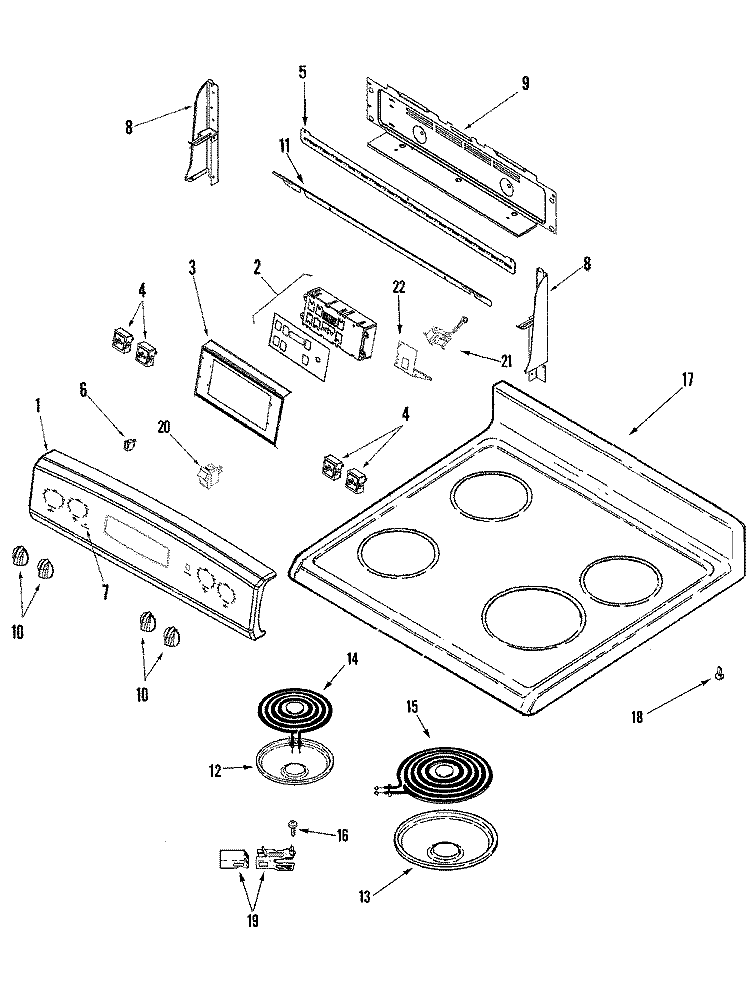 CONTROL PANEL / TOP ASSEMBLY Diagram and Parts List for CER4351AGW  Magic Chef Range
