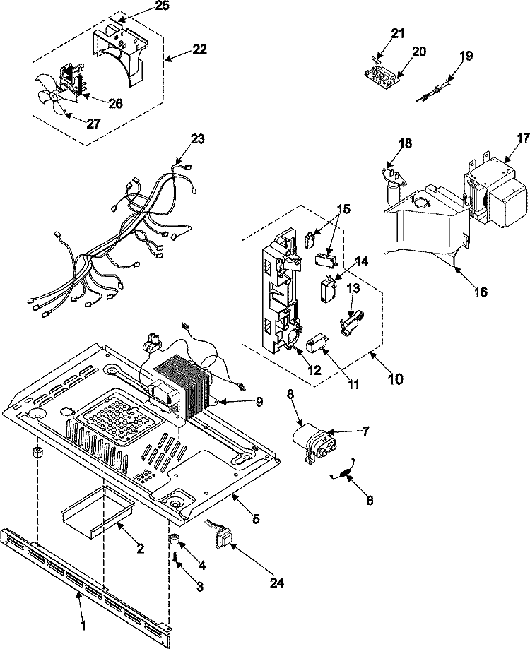 INTERNAL CONTROL / LATCH ASY / BASE Diagram and Parts List for MR1032CBC  Amana Microwave