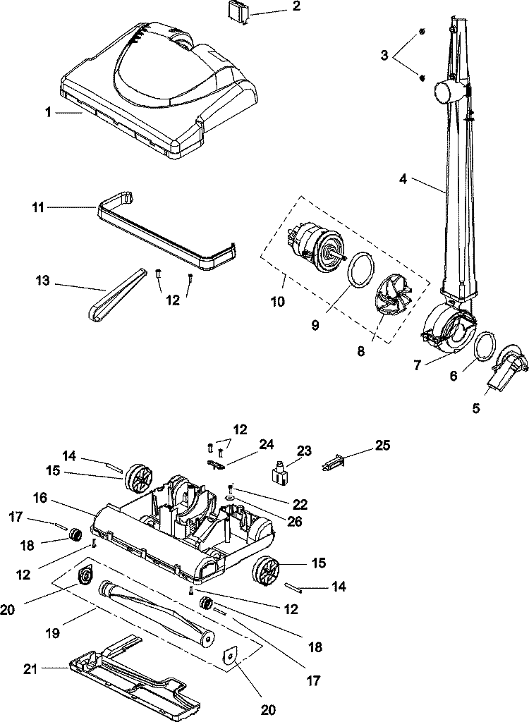 Foot Diagram and Parts List for HSCC8000N  Hoover Upright Vacuum