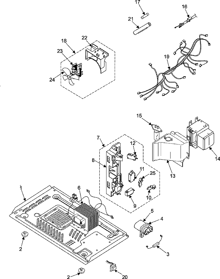 INTERNAL CONTROL / LATCH ASSY / BASE Diagram and Parts List for MW880BKA  Amana Microwave