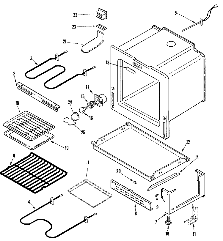 OVEN / BASE Diagram and Parts List for CER3725AGW  Magic Chef Range