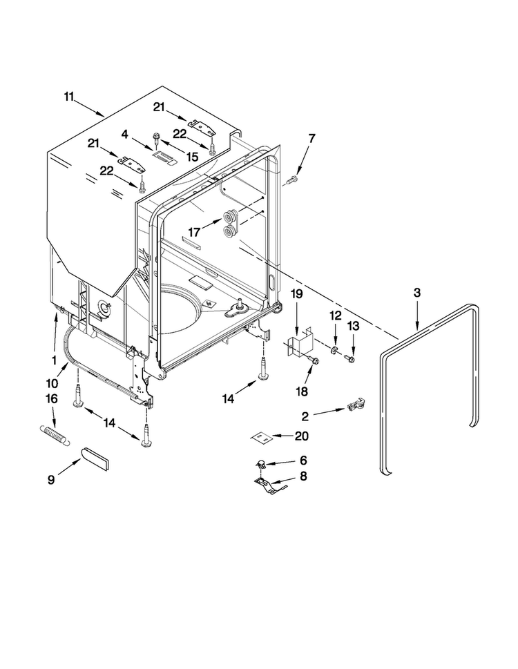 Tub And Frame Parts Diagram and Parts List for MDB6769AWB5  Maytag Dishwasher