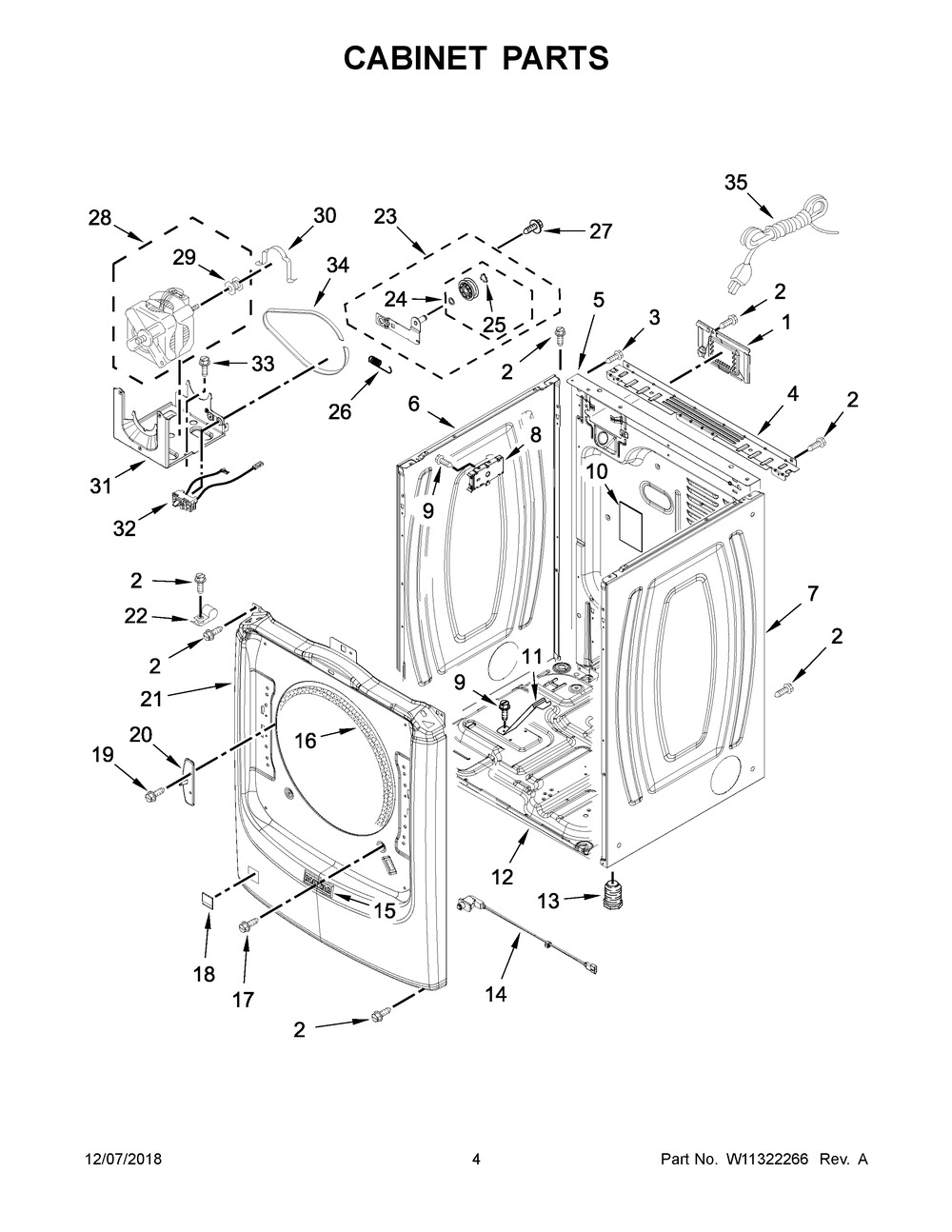 Cabinet Parts Diagram and Parts List for MGD5630HC0  Maytag Dryer