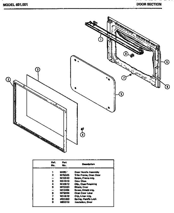 01 - Door Section Diagram and Parts List for 631001  Litton Microwave Oven Combo