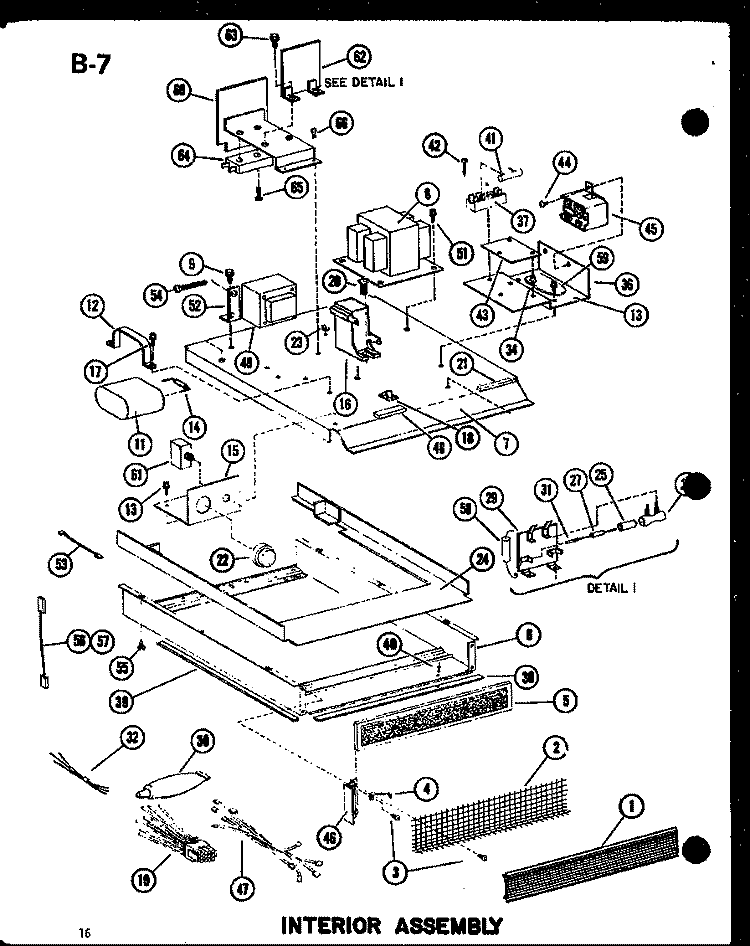 INTERIOR ASSY Diagram and Parts List for RC-10S P7382901M Amana Microwave