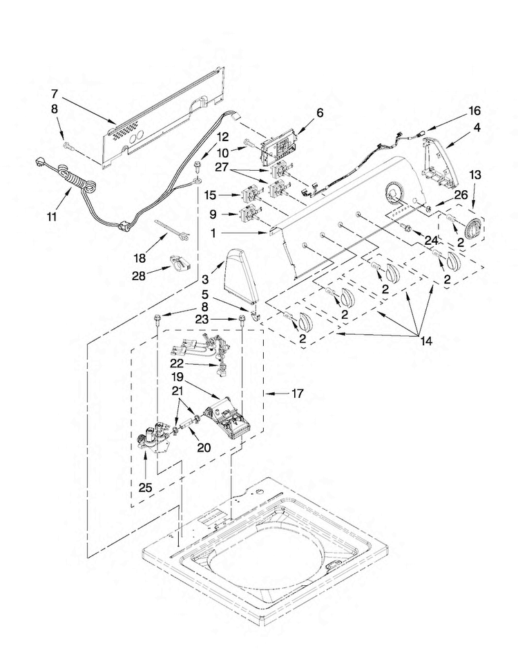 Controls And Water Inlet Parts Diagram and Parts List for NTW4601XQ0  Amana Washer