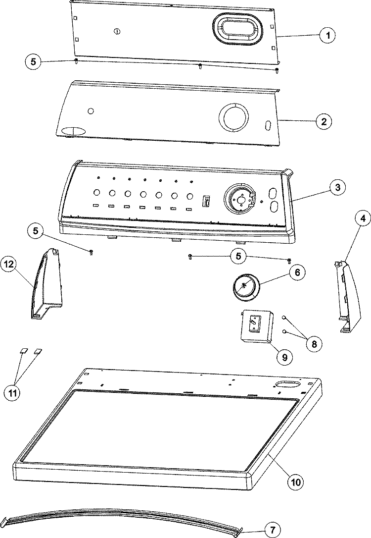 CONTROL PANEL & TOP Diagram and Parts List for CYG1005AWW  Magic Chef Dryer