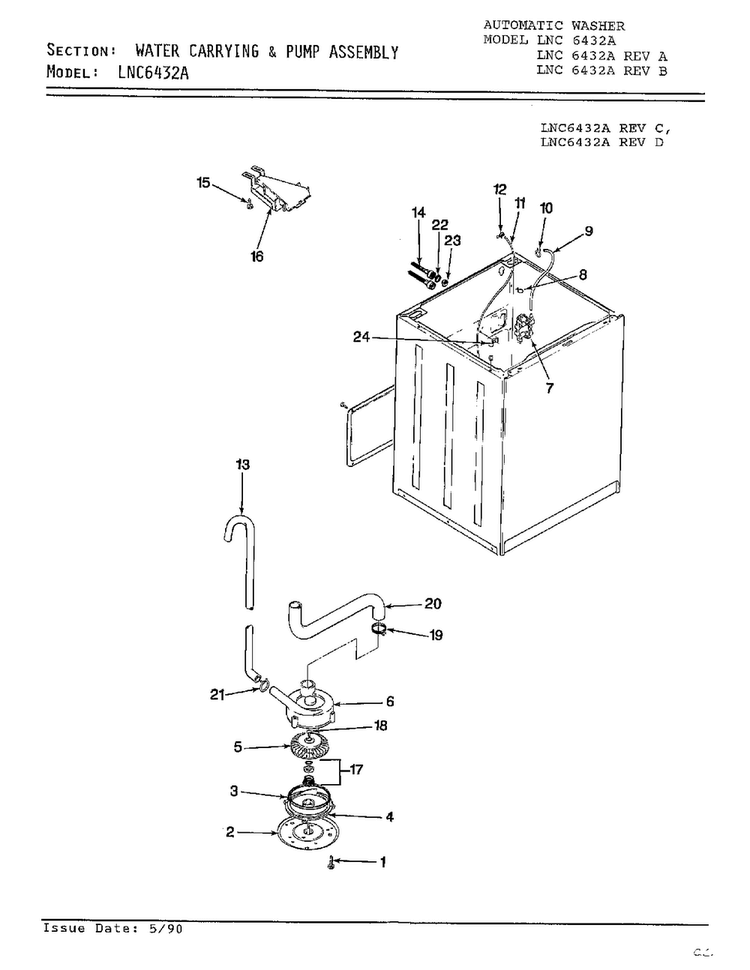 Water Carrying Parts Diagram and Parts List for 6432A  Norge Washer