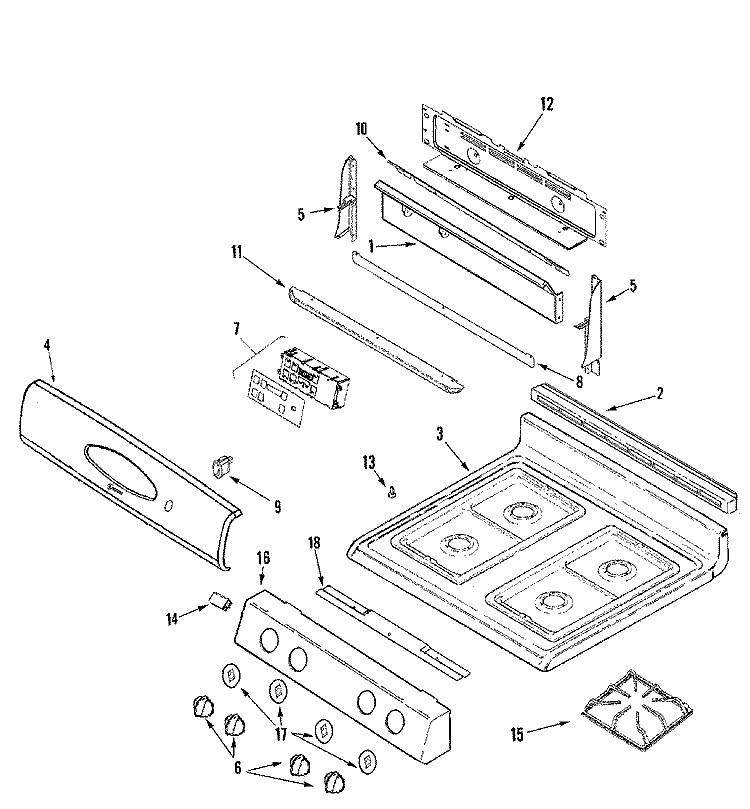 CONTROL PANEL / TOP ASSEMBLY Diagram and Parts List for MGRL753BDS  Maytag Range