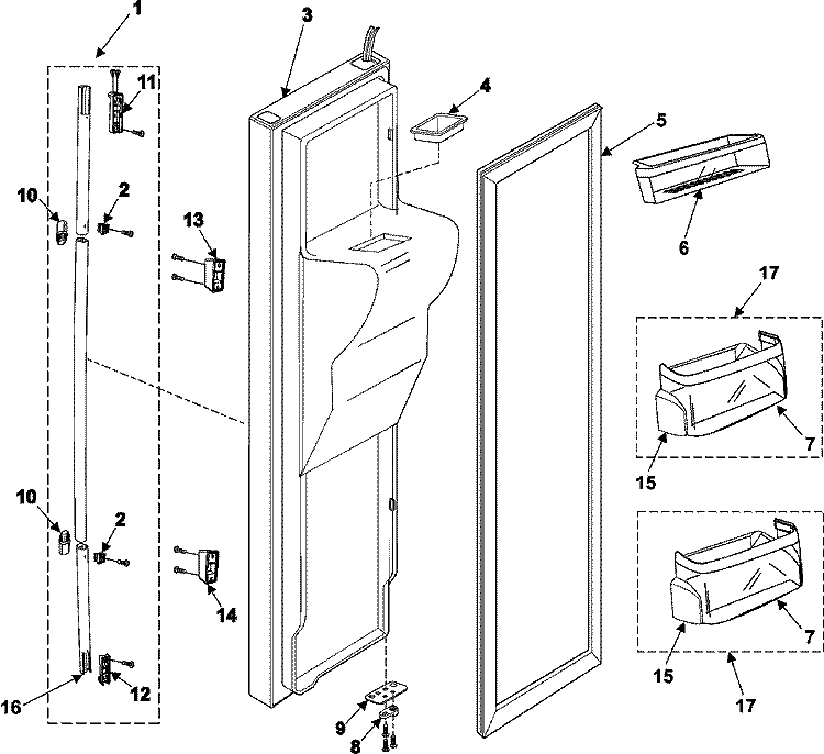 FREEZER DOOR Diagram and Parts List for RS255BABB  Maytag Refrigerator