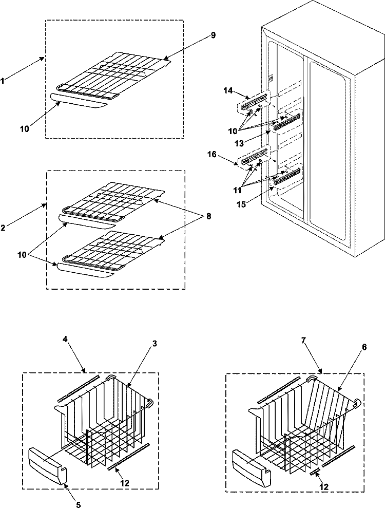 FREEZER SHELVES Diagram and Parts List for RS255BABB  Maytag Refrigerator