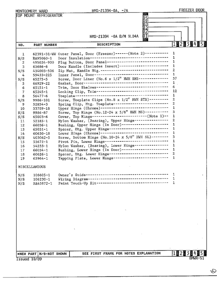 Freezer Door Page 2 Diagram and Parts List for 21394-A  Admiral Refrigerator