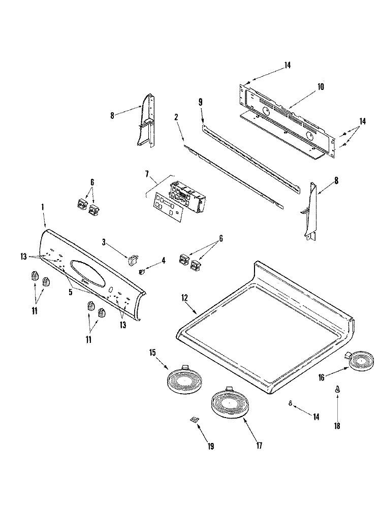 CONTROL PANEL / TOP ASSEMBLY Diagram and Parts List for MERH752CAS  Maytag Range