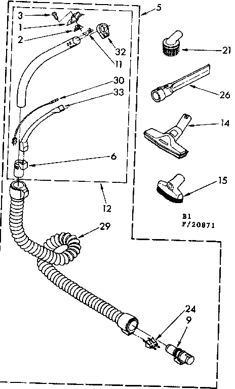 Attachment Parts Diagram and Parts List for 11620871  Kenmore Canister Vacuum