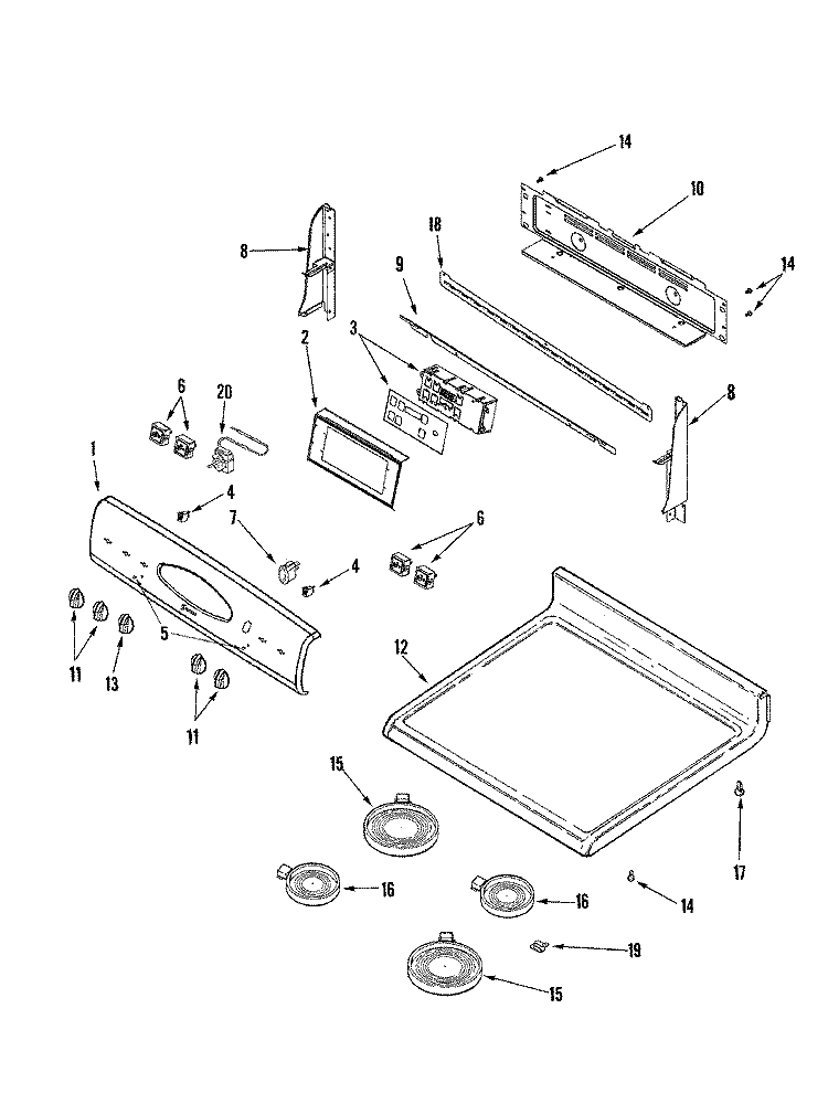 CONTROL PANEL / TOP ASSEMBLY Diagram and Parts List for MER6741BAW  Maytag Range
